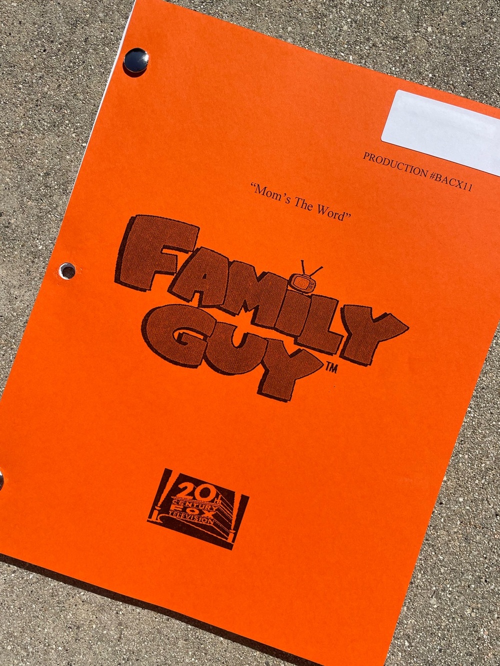 Family Guy 2012 Production Used Table Draft Script Mom’s The Word LAUREN BACALL!